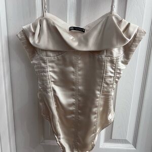 Zara Cream Satin Bodysuit